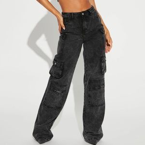 TALL  Mad For You Cargo Acid Wash Jeans Black